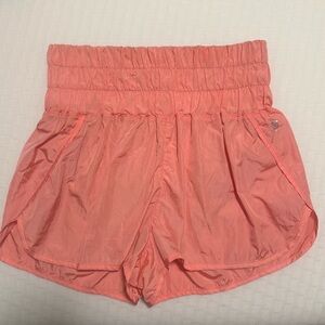 High-Waist Coral Athletic Shorts with Elastic Waistband